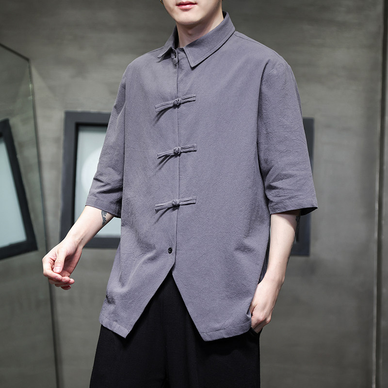 2024春夏风男装棉麻亚麻唐装汉服五分袖衬衫C229-Y908-P65,男装衬衫,电商C229
