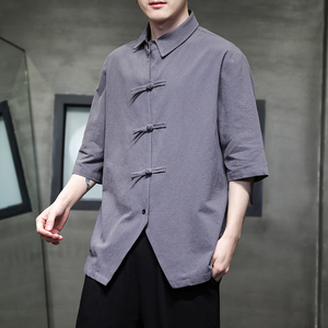 2024春夏风男装棉麻亚麻唐装汉服五分袖衬衫C229-Y908-P65图片