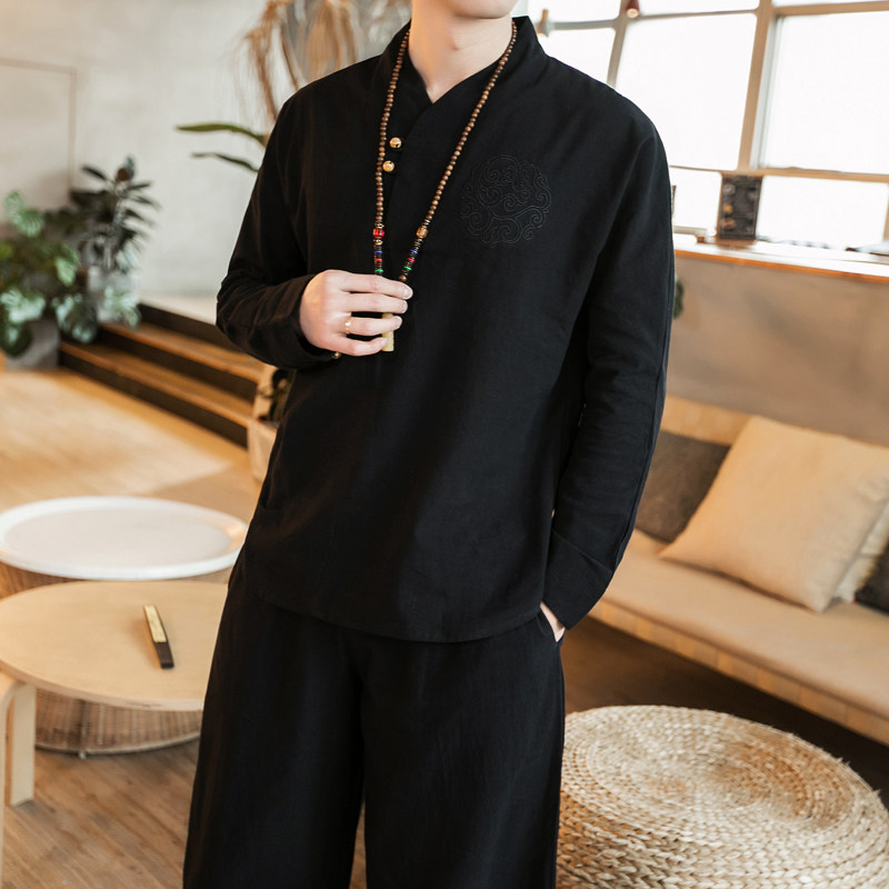 2024秋新款风男装棉麻亚麻唐装汉服套装两件套C229/TZ04/P100，男装休闲套装，电商C229