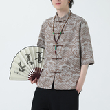 2024夏风男装中式唐装汉服短袖五分袖衬衫衬衣C229-Y1024-P70，男装衬衫，电商C229