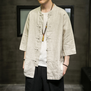 2024夏风男装棉麻亚麻唐装汉服短袖五分袖衬衫C229/Y604/P55图片
