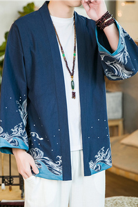 2024秋风男装棉麻亚麻印花唐装汉服披风风衣男C229/F407/P60图片