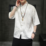 2024夏风男装日系唐装汉服五分袖短袖盘扣衬衫C229/Y620/P50，男装衬衫，电商C229