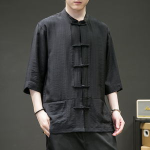 风男装复古中式唐装汉服短袖五分袖衬衫衬衣C229/Y729/P65图片