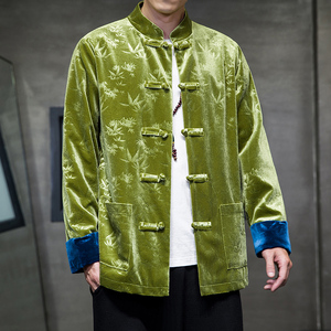 2024秋风男装竹叶丽丝绒中式唐装汉服夹克外套C229/Y759/P98