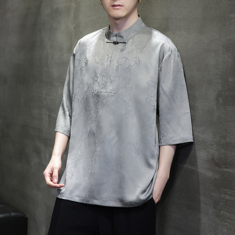 2024春夏新款风男装冰丝唐装汉服五分袖短袖T恤C229-T211-P60,男装T恤,电商C229