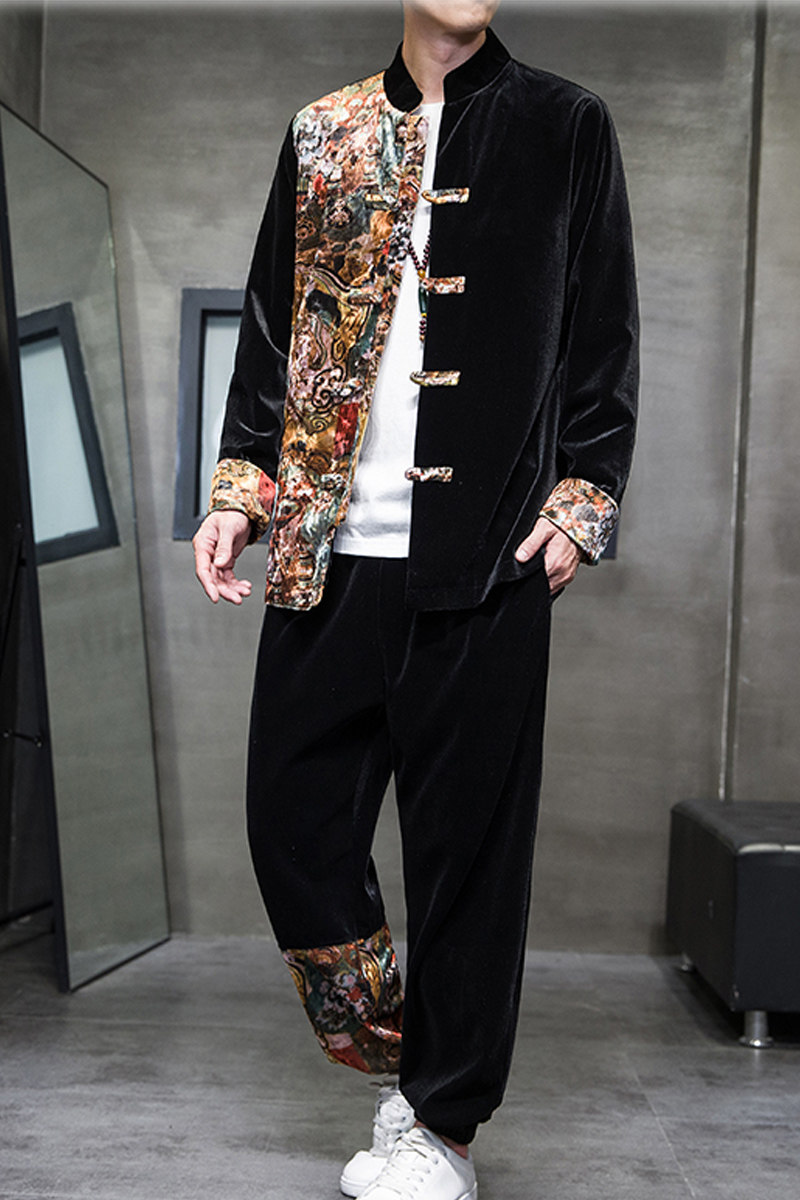 风男装丽丝绒复古中式唐装汉服套装两件套C229/TZ357/P125,男装休闲套装,电商C229