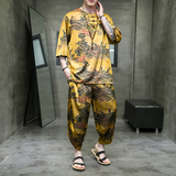 2023风男装复古中式印花唐装汉服套装两件套C229/TZ356/P100，男装休闲套装，电商C229