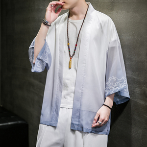 2023风男装冰丝渐变唐装汉服五分袖防晒衣风衣C229/Y609/P40图片