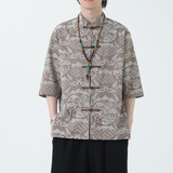2024夏风男装中式唐装汉服短袖五分袖衬衫衬衣C229-Y1024-P70，男装衬衫，电商C229