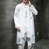 2024春夏风男装刺绣雪纺唐装汉服中长款风衣C229/F409/P90，男装风衣，电商C229