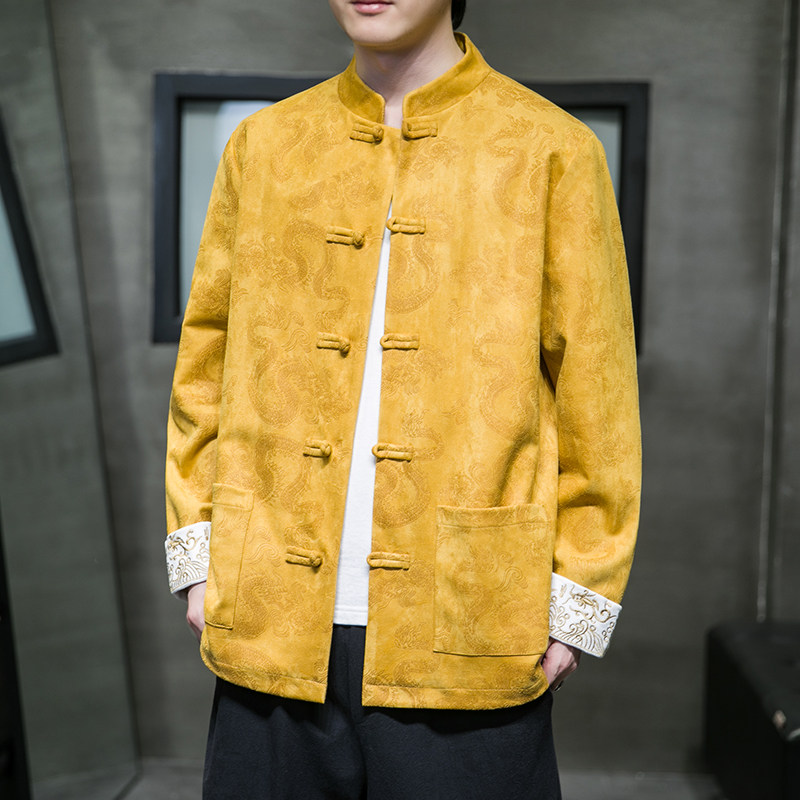 2023风男装鹿皮绒夹克刺绣唐装汉服夹克外套C229/Y718/P105,男装夹克,电商C229
