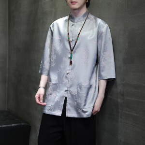 2024夏风男装冰丝唐装汉服短袖五分袖衬衫衬衣C229-Y1029-P70图片