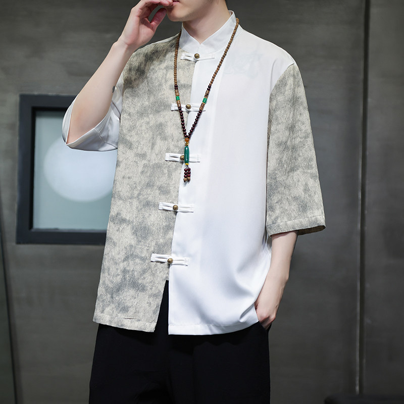 2024春夏风男装冰丝撞色唐装汉服五分袖衬衫C229-Y904-P65,男装衬衫,电商C229