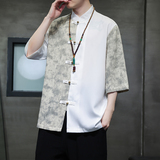 2024春夏风男装冰丝撞色唐装汉服五分袖衬衫C229-Y904-P65，男装衬衫，电商C229