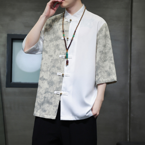 2024春夏风男装冰丝撞色唐装汉服五分袖衬衫C229-Y904-P65图片