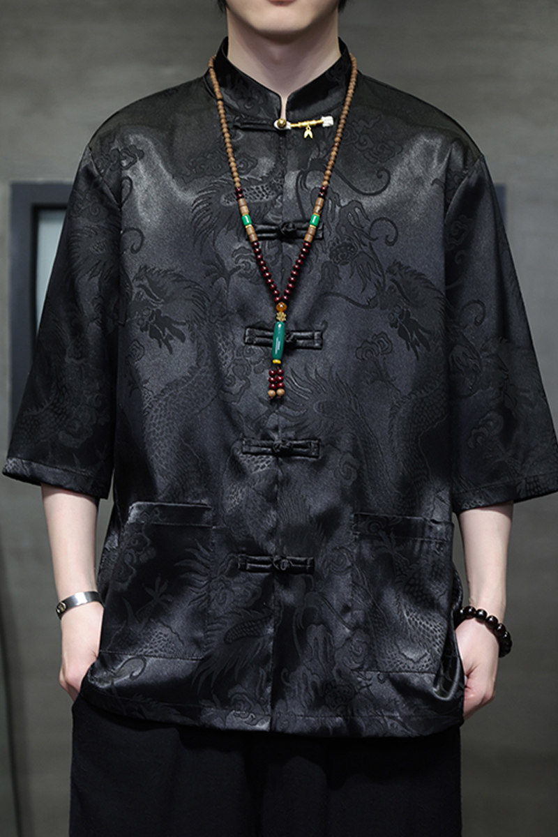 2024春夏盘扣复古中式唐装汉服五分袖短袖衬衫衬衣C229-Y1015-P68,男装衬衫,电商C229