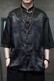 2024春夏盘扣复古中式唐装汉服五分袖短袖衬衫衬衣C229-Y1015-P68，男装衬衫，电商C229