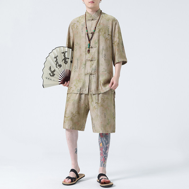 2024春夏新款风男装冰丝唐装汉服套装两件套C229-TZ360-P100图片