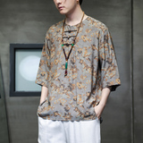 2024春夏风男装盘扣中式唐装汉服短袖五分袖T恤C229-T214-P60，男装T恤，电商C229