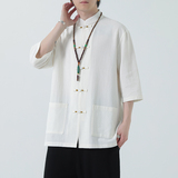2024夏季风男装棉麻亚麻唐装汉服短袖衬衫衬衣C229-Y1027-P70，男装衬衫，电商C229