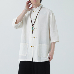 2024夏季风男装棉麻亚麻唐装汉服短袖衬衫衬衣C229-Y1027-P70图片