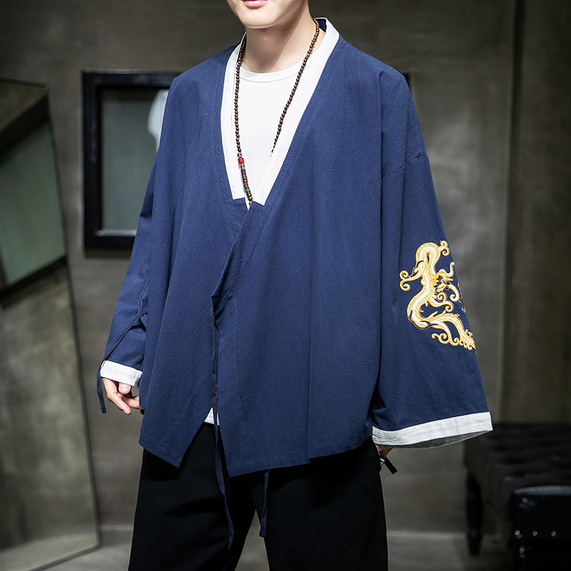2024秋冬风男装棉麻亚麻道袍外套刺绣和服大码C229/Y31/P85,男装衬衫,电商C229
