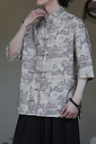 2024夏季风男装印花唐装汉服短袖五分袖衬衫C229-Y1023-P68，男装衬衫，电商C229