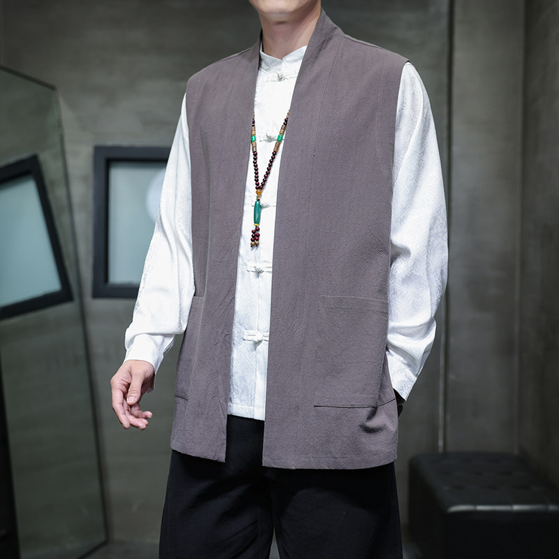 2025秋冬风男装棉麻亚麻中式唐装汉服马甲外套C229-Y1093-P85,男装民族服装,电商C229