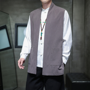 2025秋冬风男装棉麻亚麻中式唐装汉服马甲外套C229-Y1093-P85,绿色短裙搭配衣服图片