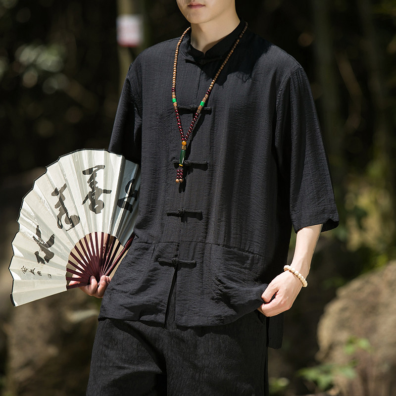 2024夏季风男装盘扣中式唐装汉服短袖衬衫衬衣C229/Y729/P65,男装衬衫,电商C229