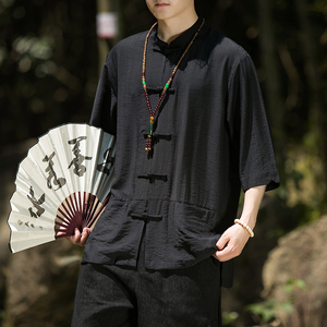 2024夏季风男装盘扣中式唐装汉服短袖衬衫衬衣C229/Y729/P65图片