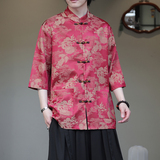 2024夏风男装提花唐装汉服五分袖短袖衬衫衬衣C229-Y1032-P70，男装衬衫，电商C229