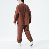 2024秋冬风男装棉麻亚麻刺绣套装两件套唐装C229/TZ347/P100，男装休闲套装，电商C229