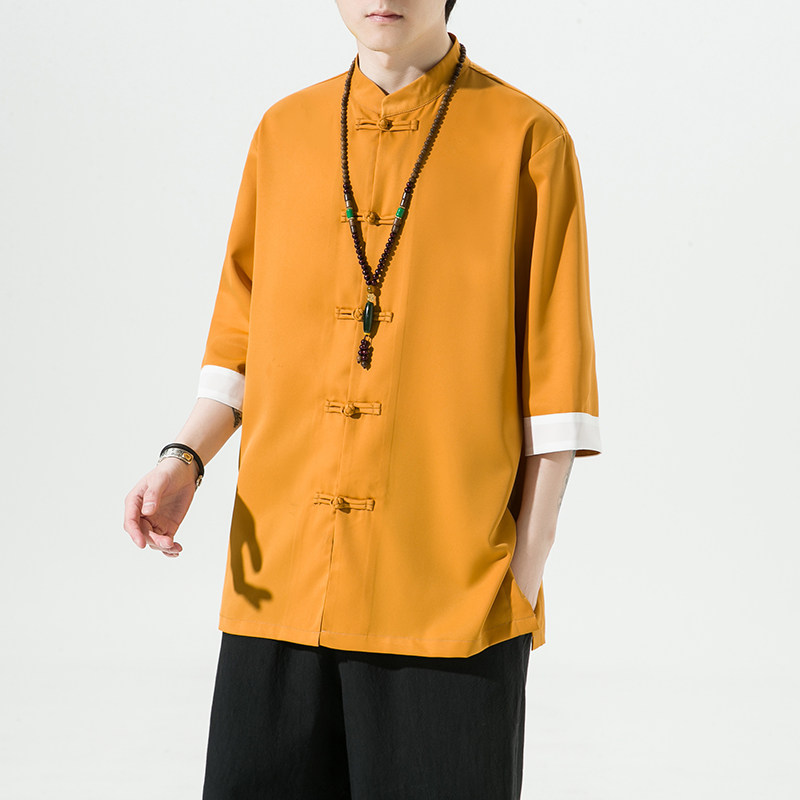 2023夏款风男装冰丝唐装汉服白底五分袖衬衫男C229/Y677/P60,男装衬衫,电商C229