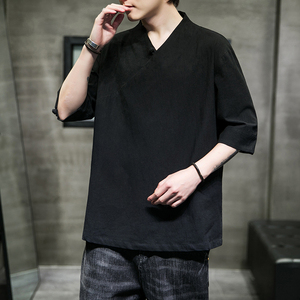 2025春夏风男装棉麻亚麻唐装汉服T恤宽松大码C229/T161/P45,男牛仔裤怎样搭配衣服图片