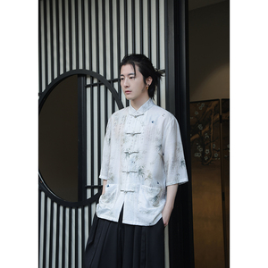 2024夏季风男装印花唐装中式汉服短袖衬衫衬衣C229-Y1019-P70图片