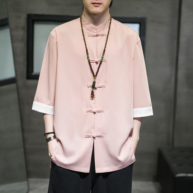 2024夏风男装复古中式唐装汉服短袖五分袖衬衫C229/Y677/P60,男装衬衫,电商C229