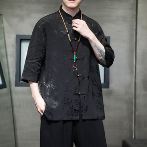 2024夏风男装冰丝唐装汉服短袖五分袖衬衫衬衣C229-Y901-P65图片