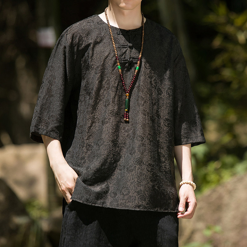 2024夏季风男装复古新中式盘扣唐装汉服短袖T恤C229/T201/P65,男装T恤,电商C229