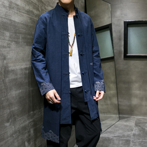 2025秋冬风男装棉麻亚麻印花唐装汉服风衣外套C229/F35/P90图片