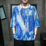 2024春夏风男装棉麻亚麻唐装汉服短袖五分袖T恤C229/T194/P55，男装T恤，电商C229