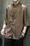 风男装复古风男装冰丝唐装汉服短袖衬衫C229/Y950/P65，男装衬衫，电商C229