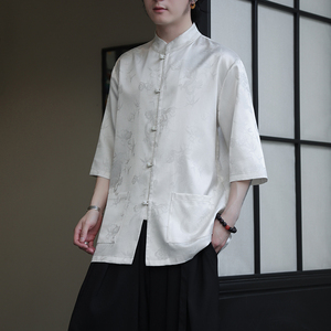 2024夏季风男装冰丝唐装汉服短袖五分袖衬衫C229-Y1029-P70图片