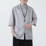 2024夏风男装冰丝唐装汉服短袖五分袖衬衫衬衣C229-Y1029-P70，男装衬衫，电商C229