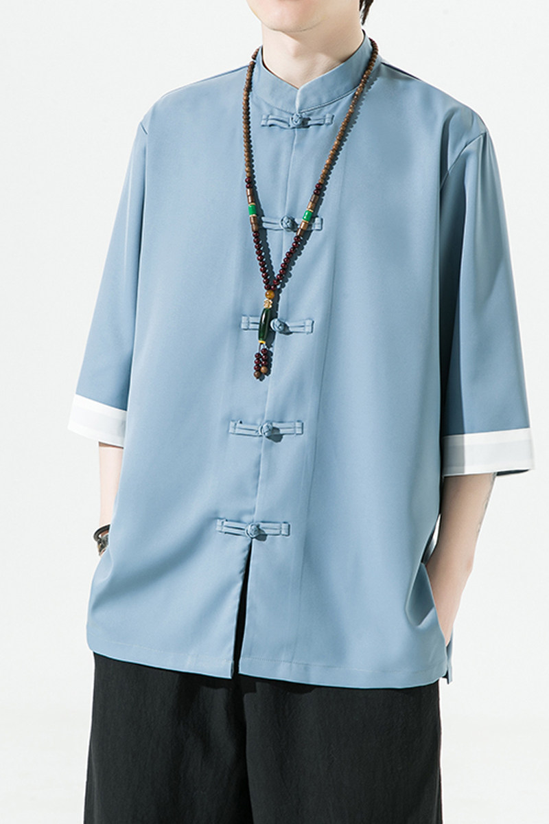 2023夏款风男装冰丝唐装汉服白底五分袖衬衫男C229/Y677/P60,男装衬衫,电商C229