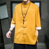 2024夏风男装冰丝唐装汉服短袖五分袖衬衫衬衣C229/Y677/P60，男装衬衫，电商C229