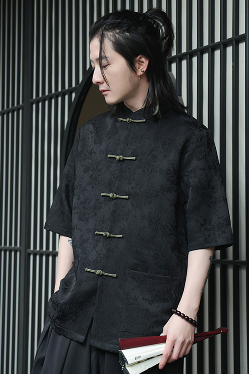 2024夏风男装提花唐装汉服短袖五分袖衬衫衬衣C229-Y996-P70,男装衬衫,电商C229