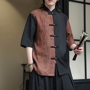 2024夏季新款风男装拼接唐装汉服短袖衬衫衬衣C229-Y904-P65图片