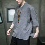 2024夏季风男装棉麻亚麻唐装汉服短袖五分袖T恤C229/T203/P55，男装T恤，电商C229